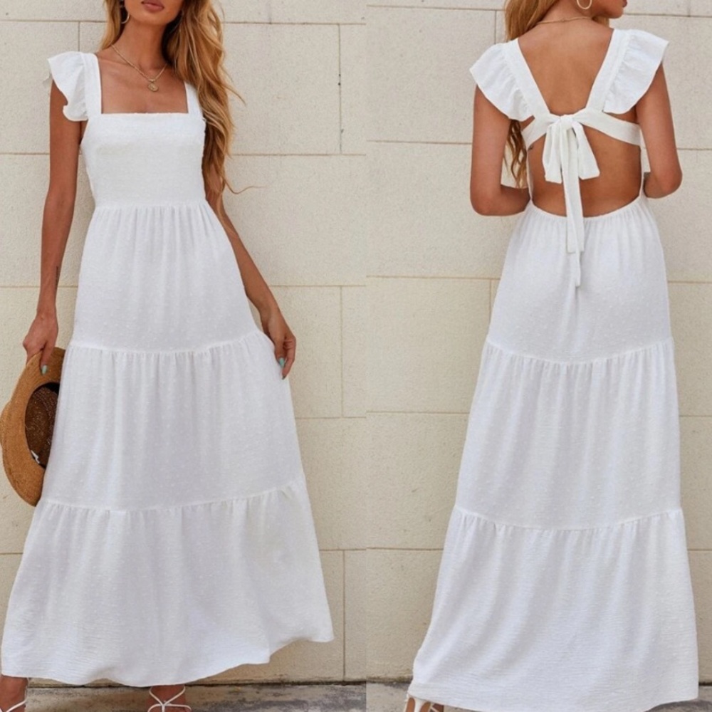 Boho tied open back square neck maxi dress - Picture 11 of 12